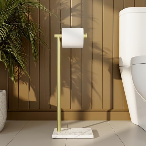 KES Toilet Roll Holder Free Standing Bathroom Tissue Paper Holder with Marble Base Freestanding Heavy Duty SUS304 Stainless Steel Brushed Gold, BPH285S1-BZ