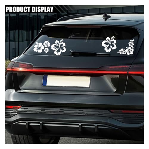 LAINLOY Hawaiian Hibiscus Flower Car Decal Sticker, Waterproof PET Decal, Car Bumper Sticker, Automotive Exterior Decoration Sticker Decal for Car, Truck, SUV, Door, Wall, Laptop (White, Small)