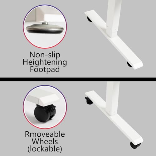 55x24-Inch-Electric-Height-Adjustable-Standing-Desk-with-Cable-Management-Splice-Board-Mouse-Pad-2-Outlet-Power-Strip-with-USB-20W-Charger-and-CastersWhite-FrameLog-Top