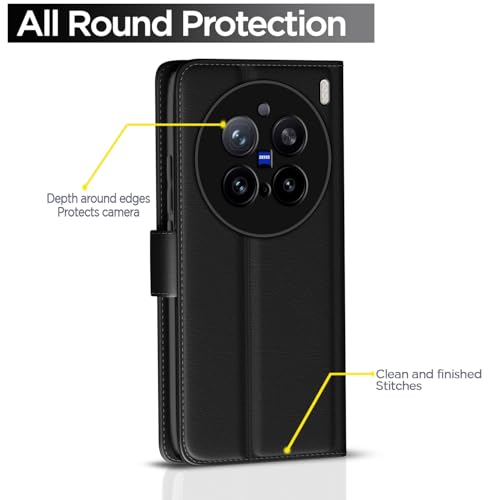Image of Pikkme Flip Cover Leather Finish | Inside TPU with Card Pockets | Wallet Stand and Shock Proof | Complete Protection Button Flip Case for Vivo X200 Pro 5G(Black)