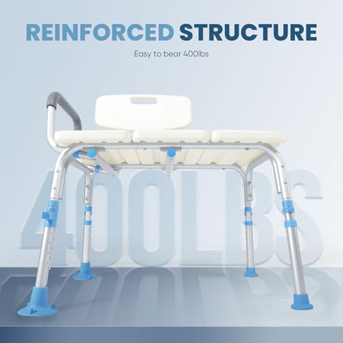 OasisSpace 400lb Tub Transfer Bench for Bathtub, Heavy Duty Bath & Shower Transfer Bench with Backrest, Shower Chair Seat Stool Bath Chair for Elderly Seniors, Non-Slip
