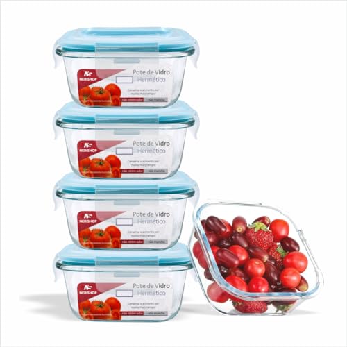 "Kit Potes de Vidro Herméticos 320 ml Quadrado Para Marmita Papin...