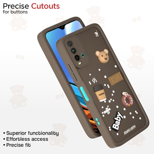 Image of Pikkme Back Cover for Redmi 9 Power /Poco M3 | Cute Fun Cartoon 3D Bear Silicone Full Body Protection Bumper Cover (Brown)