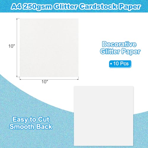 PATIKIL 10 Sheets White Glitter Cardstock 10 x 10 in, Glitter Card Stock Paper Square Premium Sparkly Paper Craft Cardstock Paper 250gsm for Scrapbook Card DIY Art Wedding Party