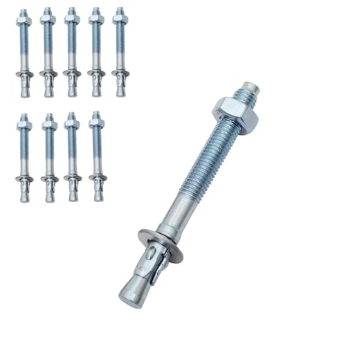 3/8 inch x 4 inch Zinc Plated Wedge Anchors, Heavy Duty Fastener for Concrete, 10pcs