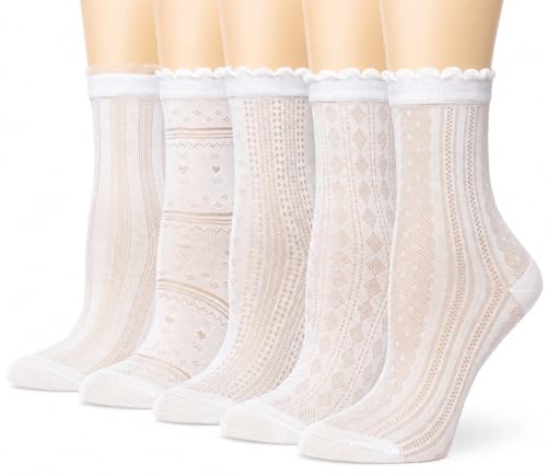 Ginmewrae Womens Ruffle Lace Socks, Mesh Crew Socks 5 Pairs Cute Breathable Casual Frilly Ultra Thin Ankle Socks for Summer - image 1