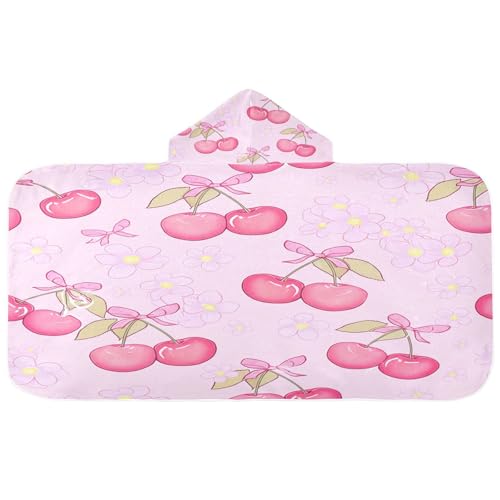 Nesatuwa Hooded Towel for Kids,Cherries and Flowers Kids Beach Bath Towels Soft Absorbent Quick Dry Poncho Towel for Girls Boys