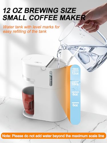 Image of Single Serve Coffee Maker for K-Cup and Grounds, Fast Brew, 6-12 oz Brew Sizes Single Cup Coffee Maker Fits 5.5 inch Mugs, One-Button Small Coffee Maker, Descaling Reminder,White,9.45 Inches