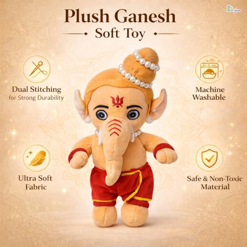Image of Baby Lord Ganesha| Kids Soft Plush Stuff Toy | Gift for Boys, Girls, Infants, Toddlers, Babies - Kids Educational Learning | 25 x 20 x 4 cm