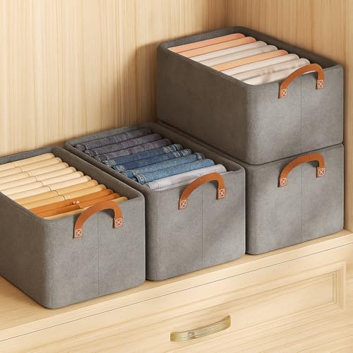 Image of JD FRESH 4 Pcs of Large Foldable Storage Box and Organiser with Metal Frame /Woven Fabric Clothes Organiser with Handle /Wardrobe Organizer for Storage /Almirah Organizer for Shirts /Jeans /Sweater (Grey)