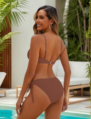 Image of Blooming Jelly Womens Sexy 2 Piece Bikini Sets Cheeky High Cut Bathing Suit Color Block Textured U-Wire Swimsuits 2026