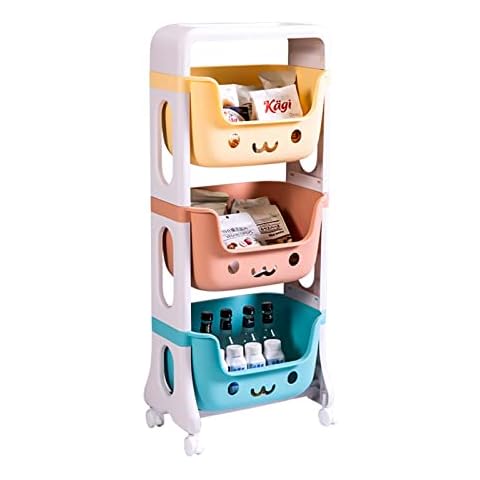 RMAN® Kinderzimmer Regal Spielzeugregal Aufbewahrung Organizer Kinderzimmerregal mit Räder 3 Regale Spielzeug Regal Bücherregal für Kinder für Schlafzimmer Küche 39.5x25x95cm Cover