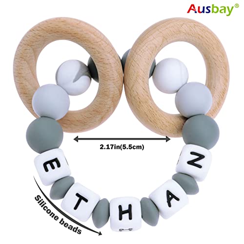 Personalized Baby Keepsake Rattle With Name, Customizable Baby Handmade Teething Ring Silicone Sensory Grasping Bracelet With Premium Beech Wood Rings For Baby Shower (Green) #TOP1