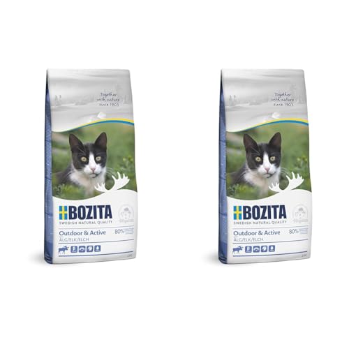 BOZITA Outdoor & Active Elch - Trockenfutter für Erwachsene hauptsächlich draußen lebende Katzen, 2 kg (Packung mit 2)