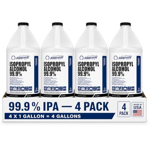 Nanoskin Isopropyl Alcohol 99.9% (IPA) 1 Gallon Pack of 4, High-Purity Technical Grade Alcohol Solvent, Fast-Evaporating Low-Residue Formula for Industrial & Laboratory Use