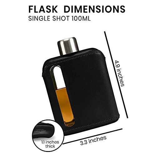 Ragproper Modern Glass Hip Flask - Durable Liquor Flask For Men & Women - Whiskey Flask For Men - Glass Flask For Liquor - Leather Flask For Wine (Single Shot 100Ml, Black) #TOP1