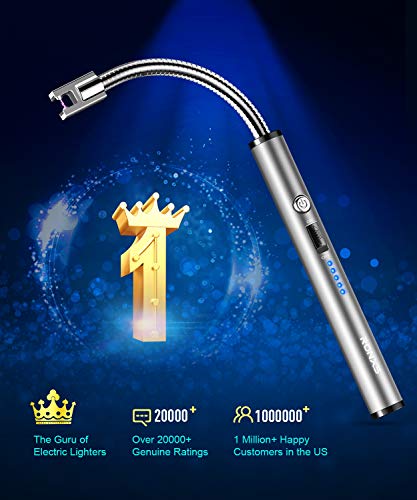 RONXS Candle Lighter, Electric Arc Lighter with LED Battery Display Safety Switch, USB Rechargeable Lighter w/Longer Flexible Neck for Camping Cooking BBQs Fireworks