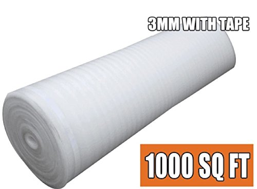 AMERIQUE 691322305432 3mm Flooring Underlayment Padding with Tape 3-in-1 Heavy Duty Foam, 1000