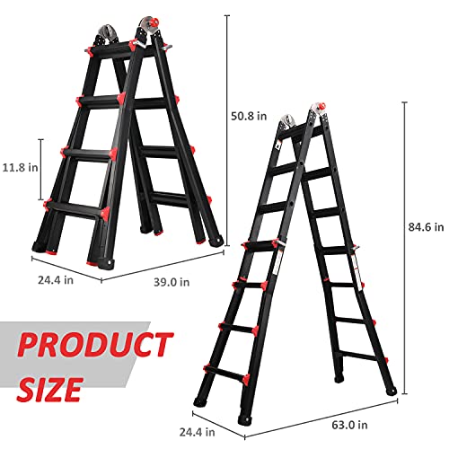 Extension Ladder Versatile , 15 Ft A Frame Compact Aluminum Collapsible Telescoping Ladder, Multi Position Adjustable Folding Ladder, 300 Lb Capacity #TOP4