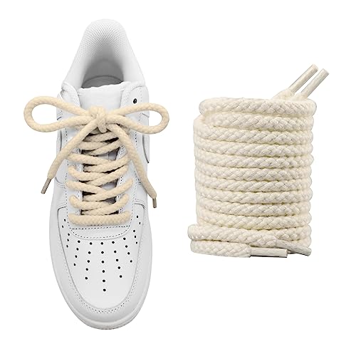 NDTEZUGT 5/16''(8mm) Wide Thick Rope Shoe Laces for Air Force 1, Round Cotton Shoelaces for Dunk Low Sneakers, Replacement Shoe Strings for AF1 (Beige, 54''/140cm)