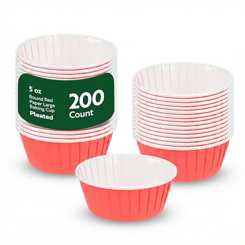 Restaurantware 5 oz Round Red Paper Large Baking Cup, 200 Pack