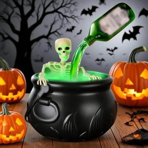 Calderoni per pozione scheletrata, calderone per Halloween, con bottiglie galleggianti ed effetto bolle, calderoni fai da te, decorazioni di Halloween (20 cm)