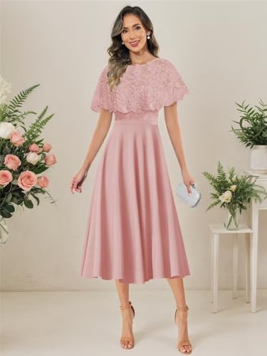 BANTRATIC Tea Length Mother of The Bride Dresses for Wedding with Cape Lace Appliques Chiffon Formal Guest Evening Party Gown4