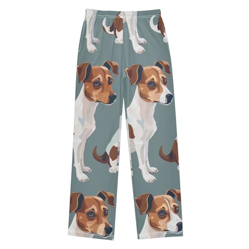 Lovely Jack Russell Boys Long Pants Soft Trousers Elastic Waist Kids Lounge Bottoms with Pockets S-XL