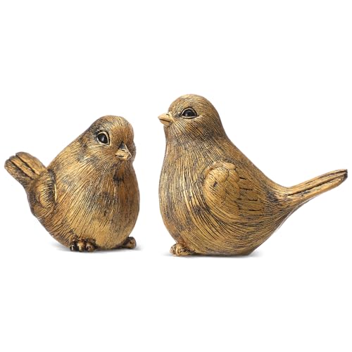 Blulu 2 Pcs Gold Bird Figurines Home Decor Resin Bird Statue Vintage Farmhouse Decoration Boho Animal Decorative Sculpture Gifts for Home Table Office Shelf Tabletop Accents