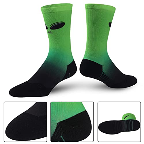 Huso Awesome Colorful Funky Tie Dye Socks Classic Novelty Printing Alien Athletic Dry Fit Quick Wicking Hiking Biking Crew Socks 4 Pairs For Men Women #TOP3