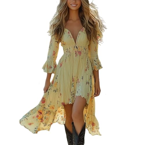 LIANGTUOHAI Damenkleid Western Denim Mini Kleid Damen Sexy Spaghetti Träger Tiefer V-Ausschnitt Vintage Westernkleid vorne Schnürung Spitze für...