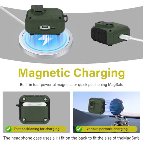Image of HITZEE for AirPods 4 Case, Compatible with AirPods 4(2024) Generation Case, Magnetic Automatic Lock with Phone Stand, Compatible with MagSafe Cover, Green