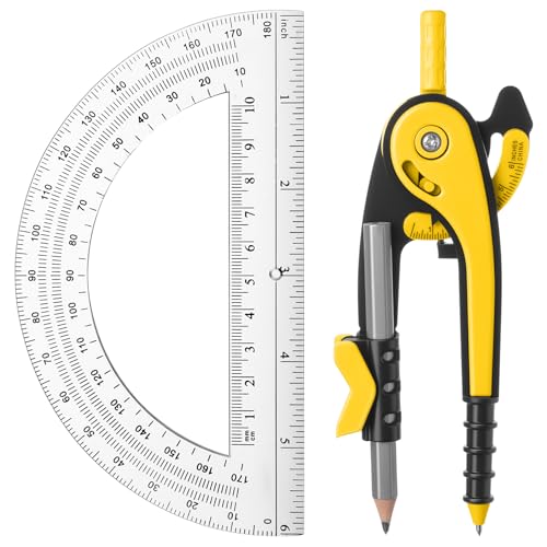 EBOOT Student Geometry Math Set, Drawing Compass and 6 Inch Clear Swing Arm Protractors 180 Degree...