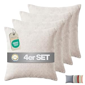 INSPINOVIA Outdoor Kissen mit Füllung | Wasserabweisende Gartenkissen | Indoor- & Outdoorkissen | 2er, 4er & 6er Sets | Dekokissen | Lounge Kissen | Sofakissen | 45 x 45cm (Creme, 4er Set)