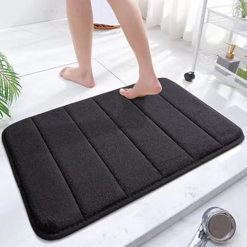 FAINCA Tapis Salle de Bain Absorbant 80 x 50 cm Tapis de Bain Antidérapant Mousse à Mémoire Forme Bath Mat Antidérapant Bathroom Mat Lavable Séchage Rapide pour...