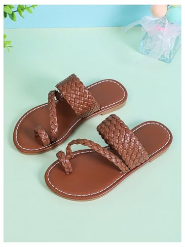 Verdusa Girl's Braided PU Leather Thong Sandals Woven Open Toe Slip on Slides Flip Flops3