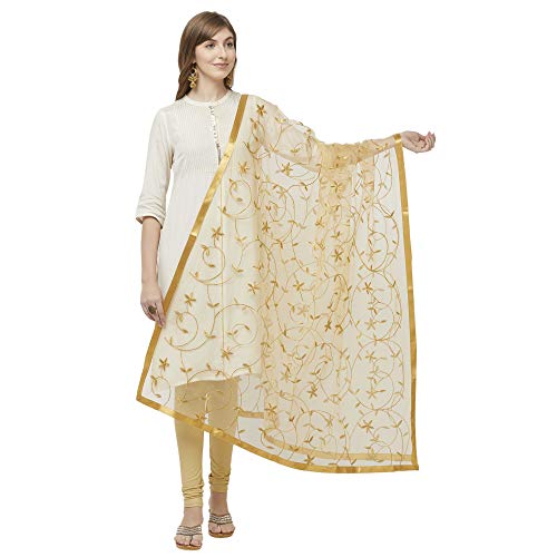 Woman's Embroidered Gold Net Dupatta