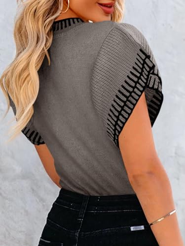 Image of Saodimallsu Womens Short Sleeve Sweater Summer Striped Top Soft Knit Shirts
