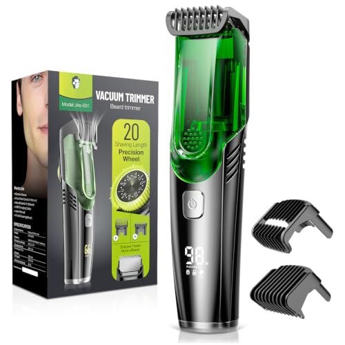 PUENBKO % Vacuum Beard Trimmer for Men: IPX7 Waterproof Electric Trimmer for for Less Mess - 90+ Min Runtime & 20 Adjustable Lengths - Dual Motors USB-C Rechargeable