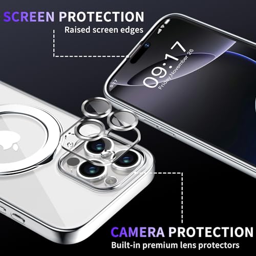 Image of Magnetic for iPhone 16 Pro Case with Invisible Stand[Compatible with MagSafe][Full Camera Lens Protector][Military Drop Protection] Shockproof Not Yellowing Clear Slim Soft for Women Men