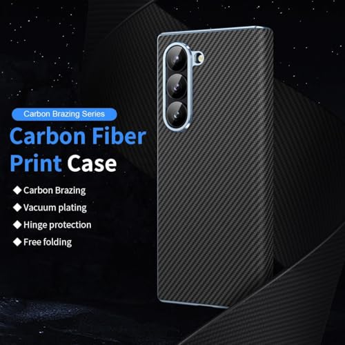 Image of amazon basics Luxury Case for Samsung Galaxy Z Fold 6 - Ultra-Slim 600D Aramid Fiber, Military-Grade Strength, Wireless Charging Compatible, with Hinge and Glass,Matte Blue