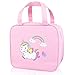 Borse Pranzo al Sacco Bambini, Borsa Pranzo per Bambini Carino Unicorno Borse Porta Alimenti, Borsa Frigo Portatile da Picnic per Regali Ragazze Scuola Campeggio Viaggio - Rosa