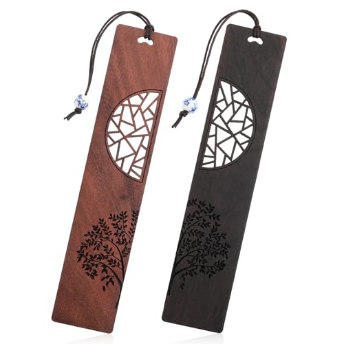 Amaxiu Marcapáginas de madera vintage, 2 marcapáginas de madera con colgante, marcadores de página huecos, regalo para amantes de los libros, mujeres y hombres, cumpleaños (a)