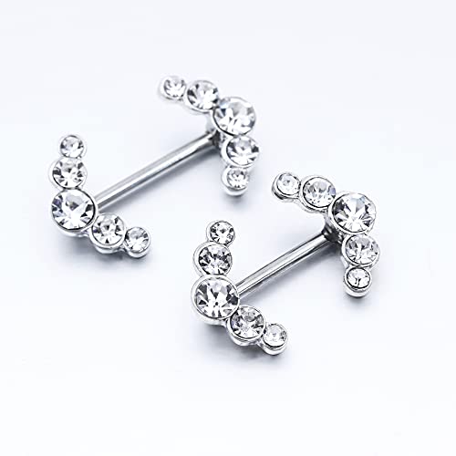 Piercingart 12Pcs Heart Nipple Rings Rhinestone Surgical Steel Nipple Ring Shield Shape Sexy Nipple Piercing Jewelry Barbell Hoops Chain Stainless Steel Sexy Body Jewelry For Women Men 14G #TOP2