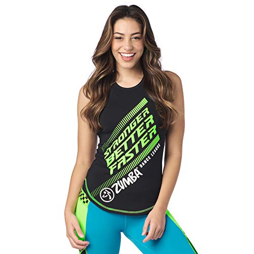 Zumba Workout High Neck Tank Activewear Graphic Dance Fitness Top for Women, Bold Black 2, X-Small