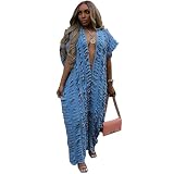 MIAOMIAOWU Women'S Ripped Jumpsuit Y2k Summer Clothing Street Fashion V-Neck Jumpsuit Straight Wide-Leg Pants (Blue, XXL), XX-Large