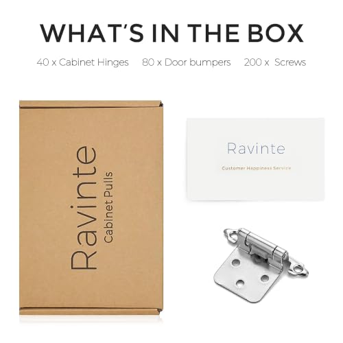 Image of Ravinte Brushed Nickel Cabinet Hinges, 1 /2 Inch Overlay, 40 Pack (20 Pairs)