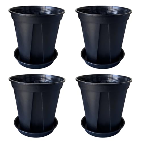 ateena 植木鉢 プラスチック スリット鉢 透明鉢 観葉植物 鉢 4号 5号 底皿付き 4個セット B (ブラック, 6号)