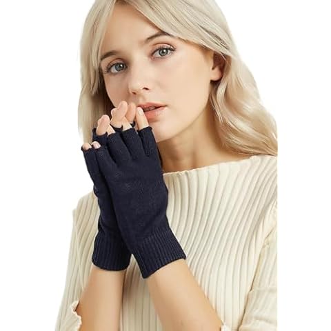 Novawo Wool Blend Fingerless Gloves Warm Arm Warmers Typing Gloves for Women Cover