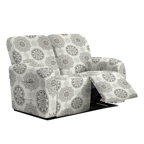 Xsehusvy Mandala Stretch Loveseat Recliner Cover, 6pcs Removable Fitted Sofa Slipcover with Storage Pockets, All-Round Protector for Pets Kids Family, Washable